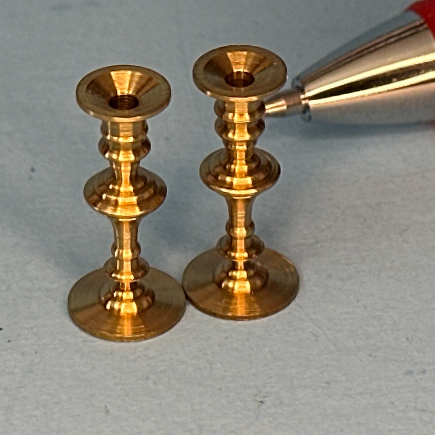 Set of Two Engraved Brass Metal Candlesticks in 1:12 Scale for Miniature Dollhouse 1:12 scale