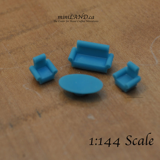 Living room 4pcs set 1:144 scale unpainted 3D print sofa love seat chair coffee table Acc235 Z08