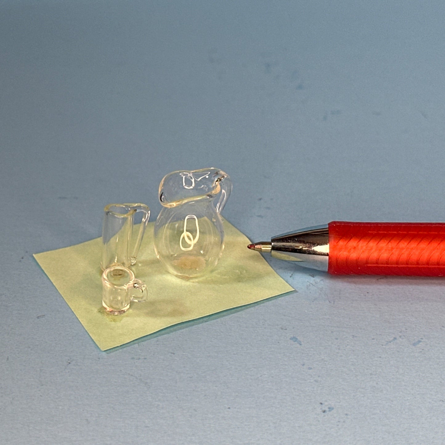 1:12 Scale Miniature Clear Glass Pitcher with Two Cups for Dollhouses