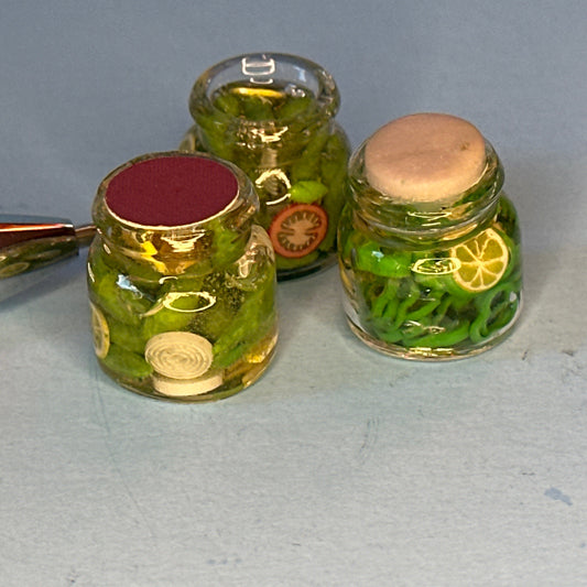 Set of 3 Miniature Pickle Jars with Mixed Vegetables – Dollhouse 1:12 Scale