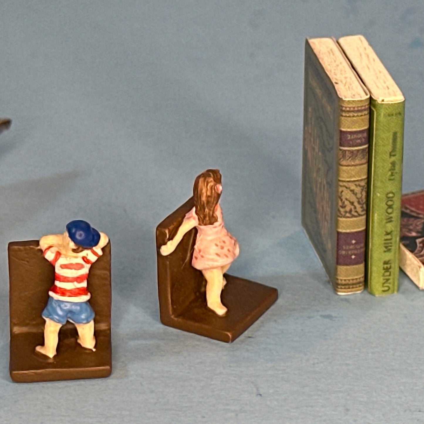Miniature Metal Bookends with Boy and Girl Figures for Dollhouses