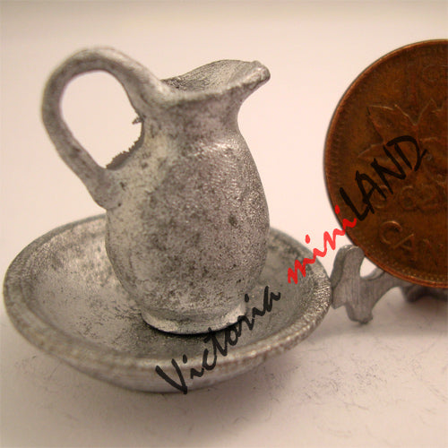 WASHBOWL AND PITHCER 7/8"H unfinished DIY metal miniature for dollhouse - Do it yourself