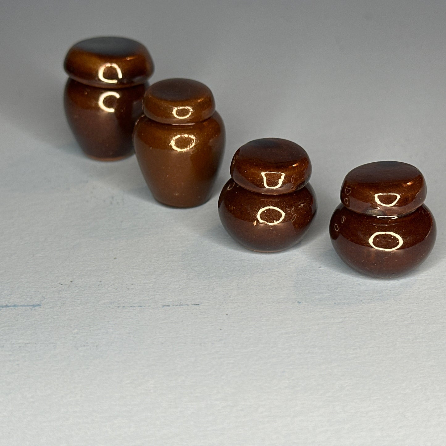 Miniature Stoneware Crock Set for Dollhouses 1:12 – Brown Glaze