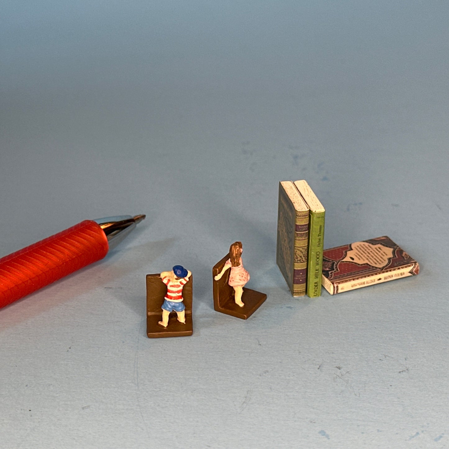 Miniature Metal Bookends with Boy and Girl Figures for Dollhouses