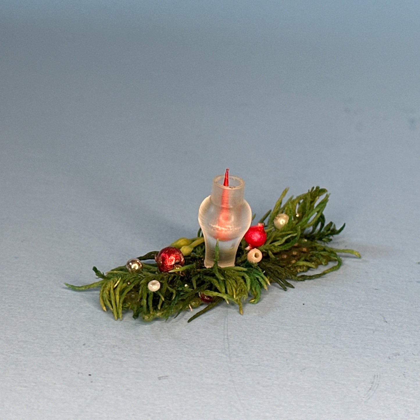 Miniature Christmas Centerpiece with Red Candle for Dollhouses – 1:12 Scale