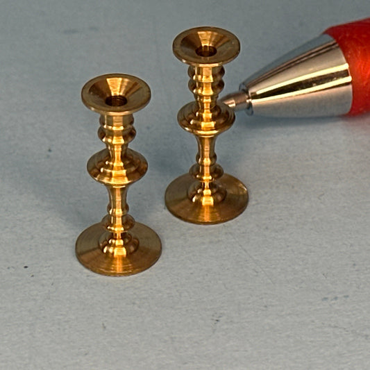 Set of Two Engraved Brass Metal Candlesticks in 1:12 Scale for Miniature Dollhouse 1:12 scale
