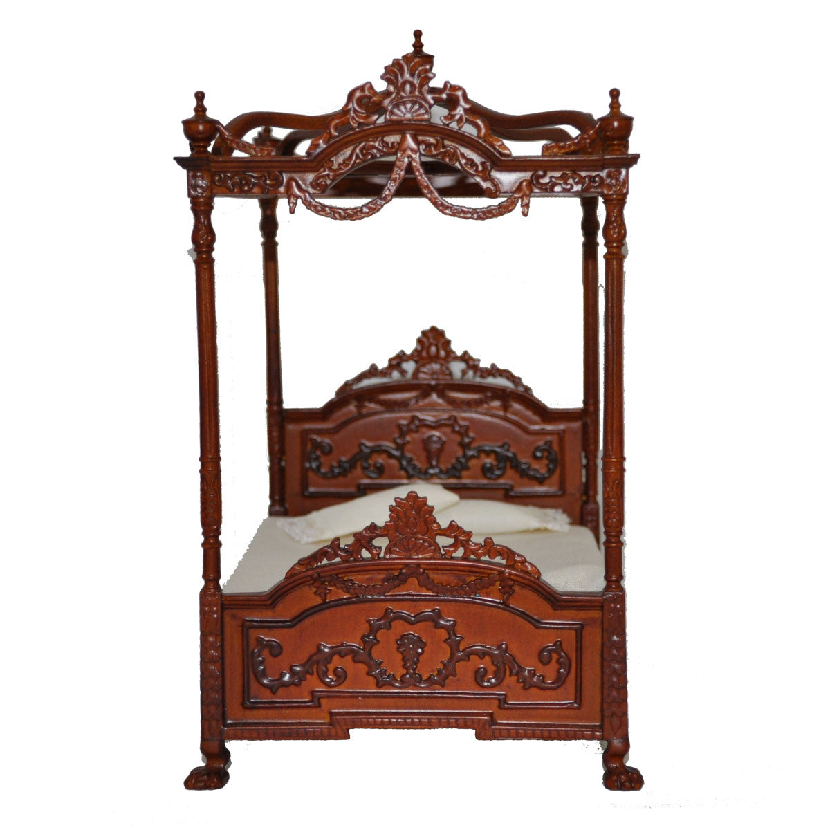 Miniature Four Poster Canopy Bed Fine Quality for dollhouse walnut 1:12 scale