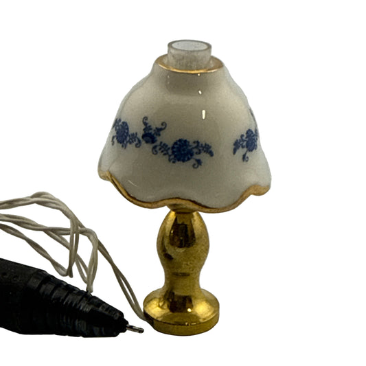 Miniature Table Lamp | Porcelain Shade & Brass Metal Base | 12V Dollhouse Light 1:12