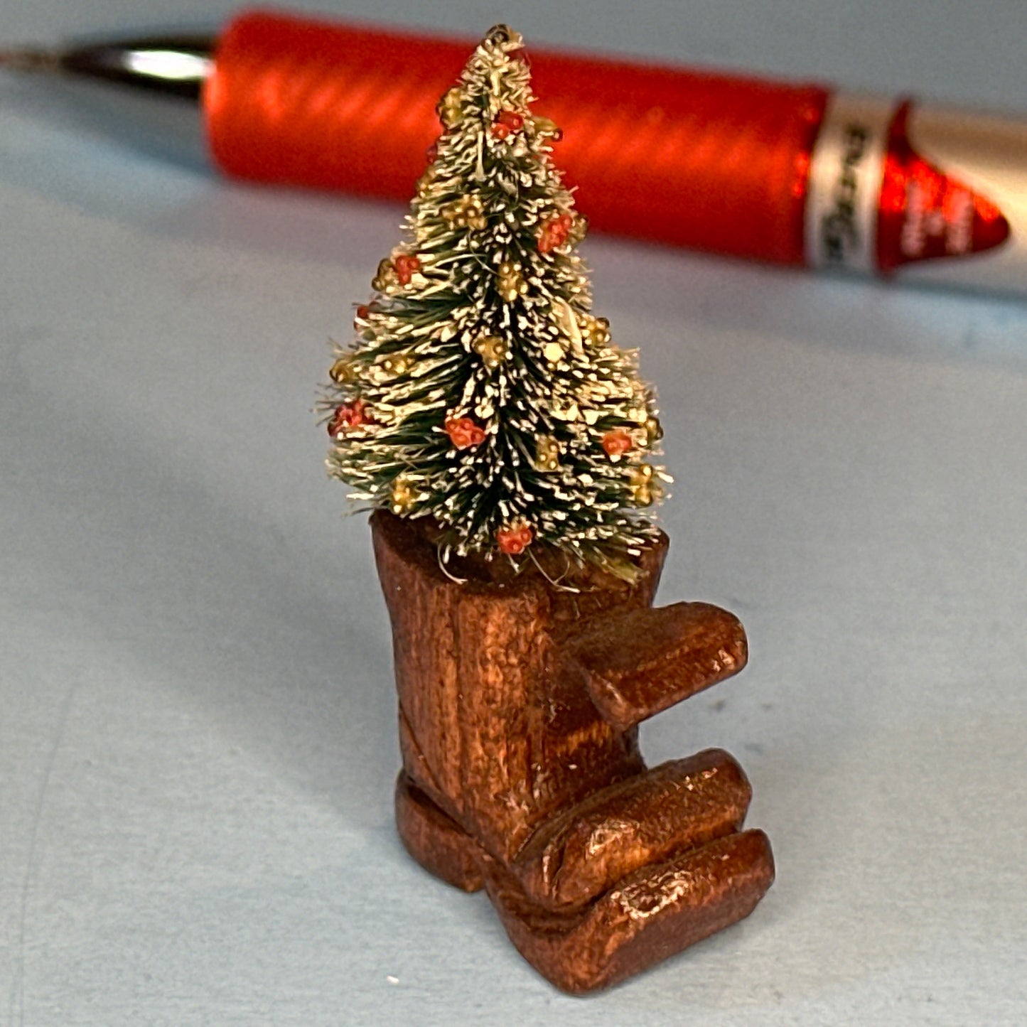 Miniature Christmas Tree in Wooden Boot for Dollhouses 1:12