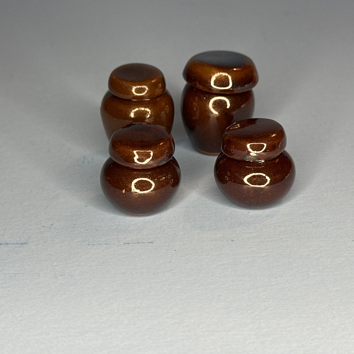 Miniature Stoneware Crock Set for Dollhouses 1:12 – Brown Glaze