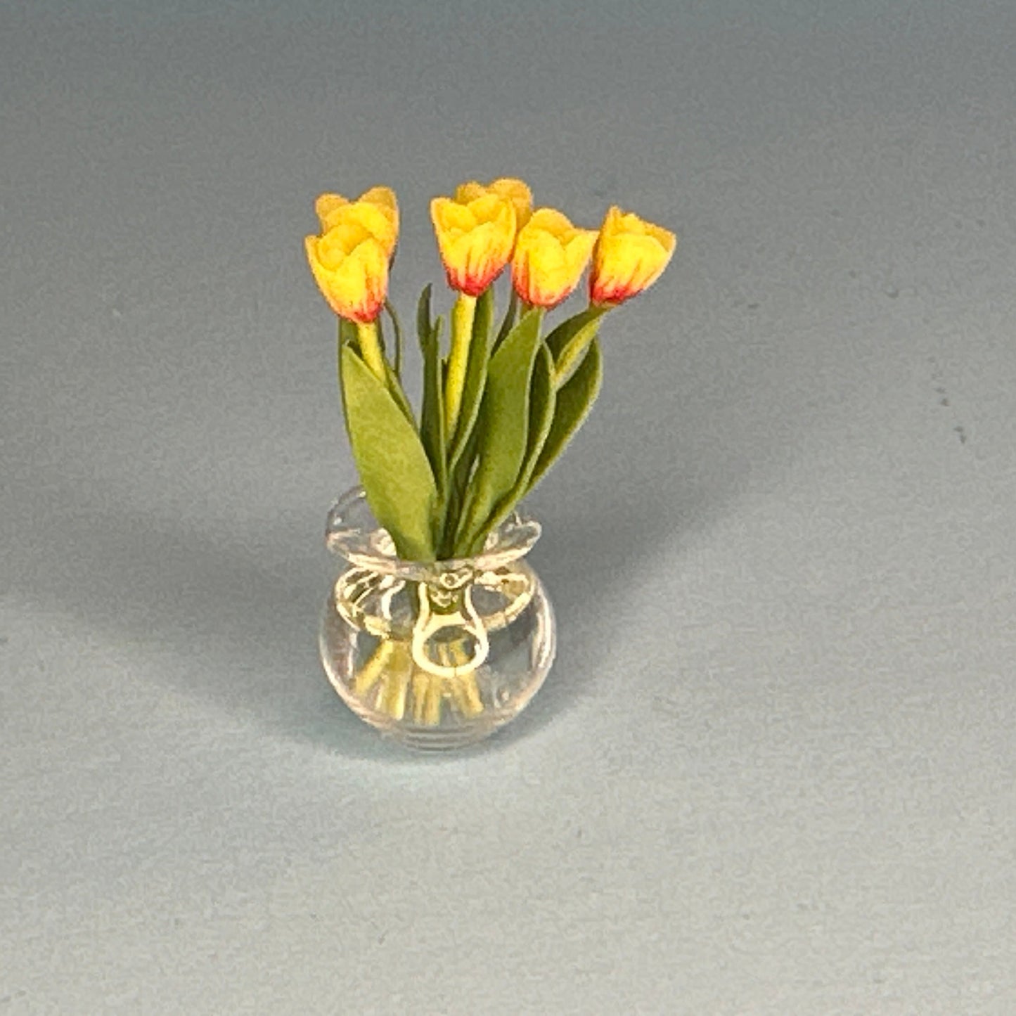 Miniature Transparent Vase with Tulips – Dollhouse 1:12 Scale