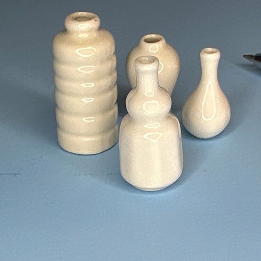 White Glaze Vase 4 Pcs. PW-v102 dollhouse miniature 1:12 scale