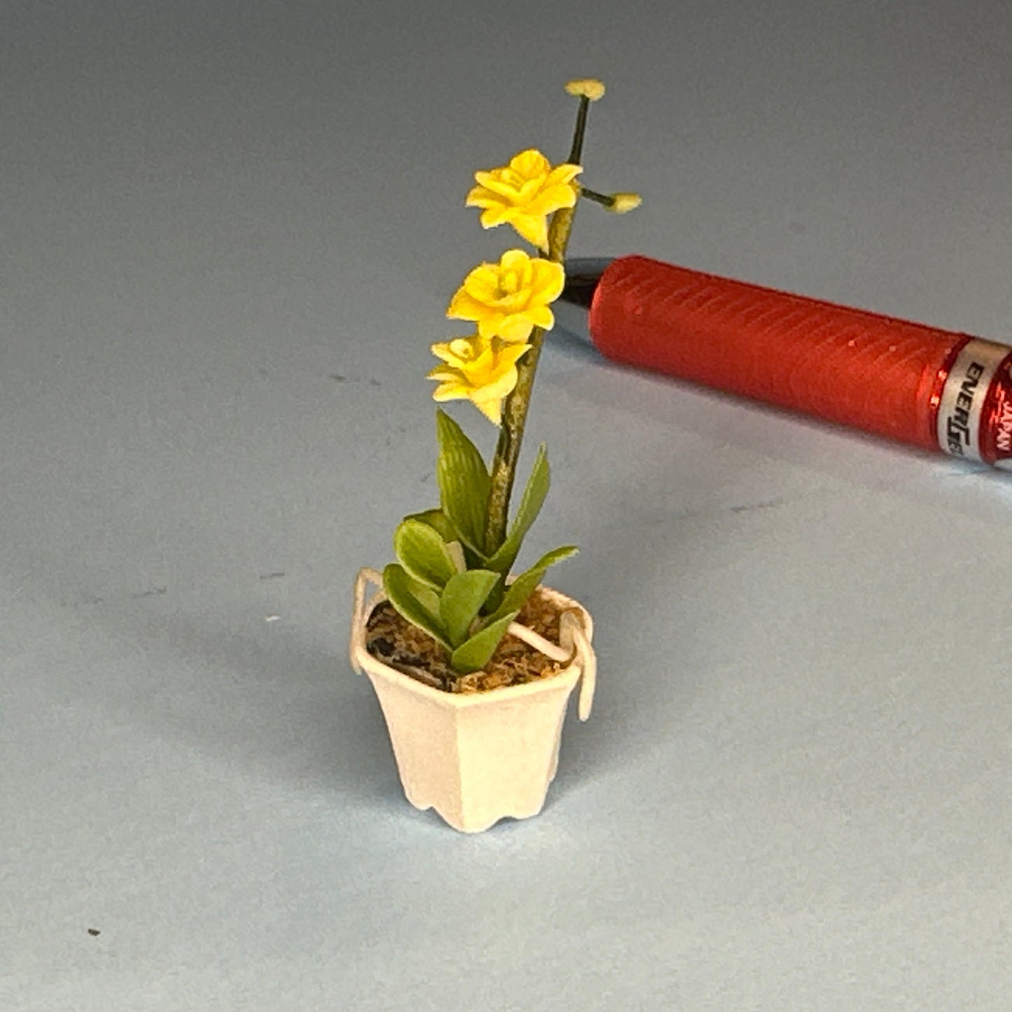 House potted plant pot for dollhouse miniature 1:12 scale Tall yellow