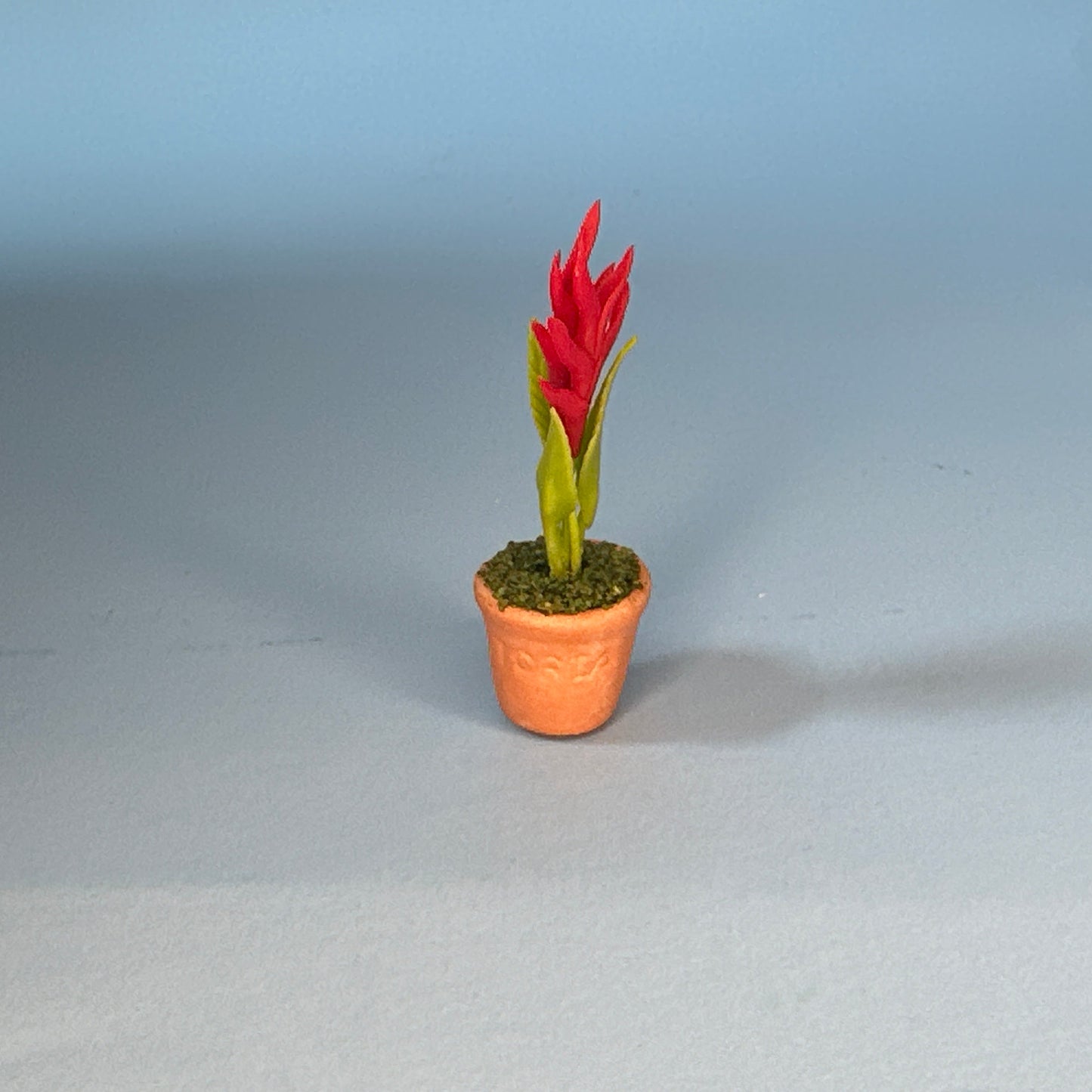 House potted plant pot for dollhouse miniature 1:12 scale Red Flowers
