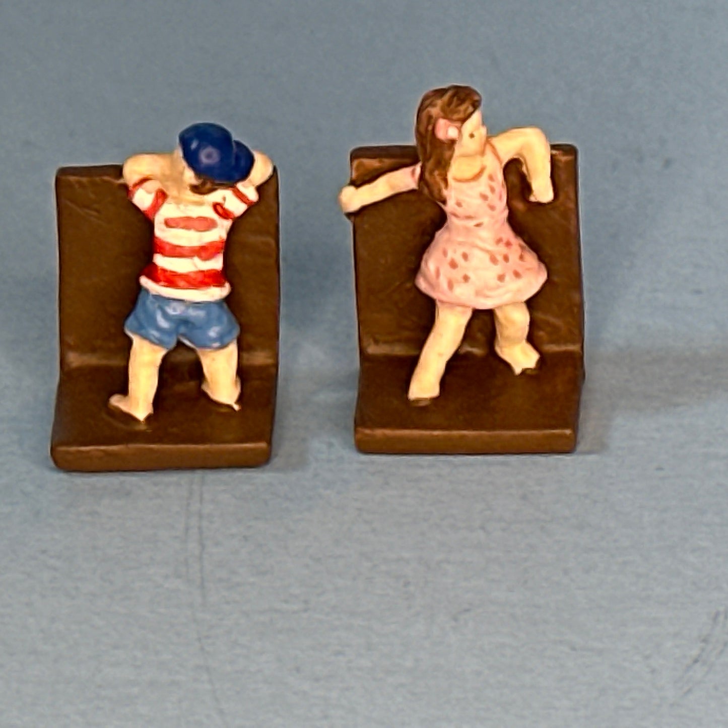Miniature Metal Bookends with Boy and Girl Figures for Dollhouses