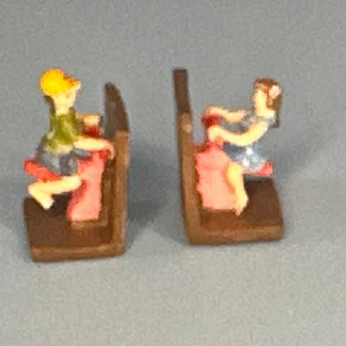 Miniature Hand-Painted Boy & Girl Bookends on Swings – 1:12 Scale