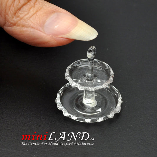 Glass Cake Plate 2-Tier Scallop dollhouse miniature 1:12