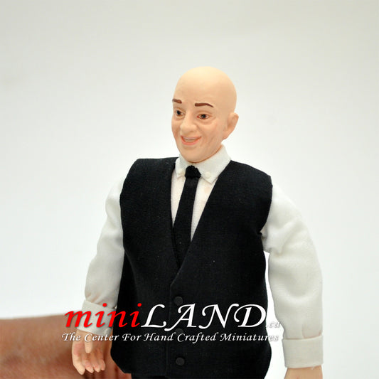 Biegbare Puppe für 1:12 Puppenhaus - Lehrerin Frau Prof Professor Brille Porzellan mit Biegeteilen zur Positionspositionierung Biegepuppen