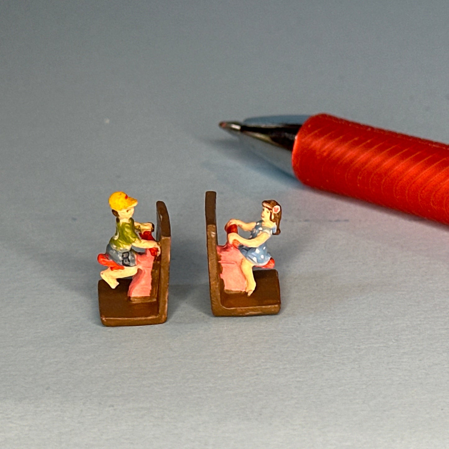 Miniature Hand-Painted Boy & Girl Bookends on Swings – 1:12 Scale