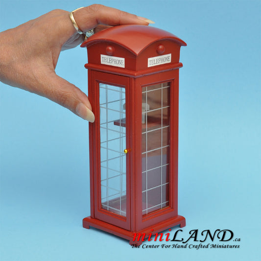 Cabine téléphonique extérieure rouge classique vintage miniature pour maison de poupée à l'échelle 1:12