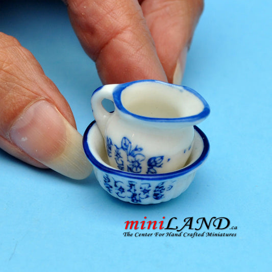 2 piece matching decorated PITCHER and BOWL  dollhouse miniature 1:12