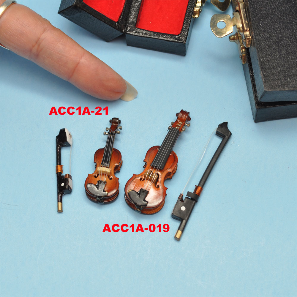 Violon en bois avec archet et étui pour maison de poupée miniature adulte 1:12