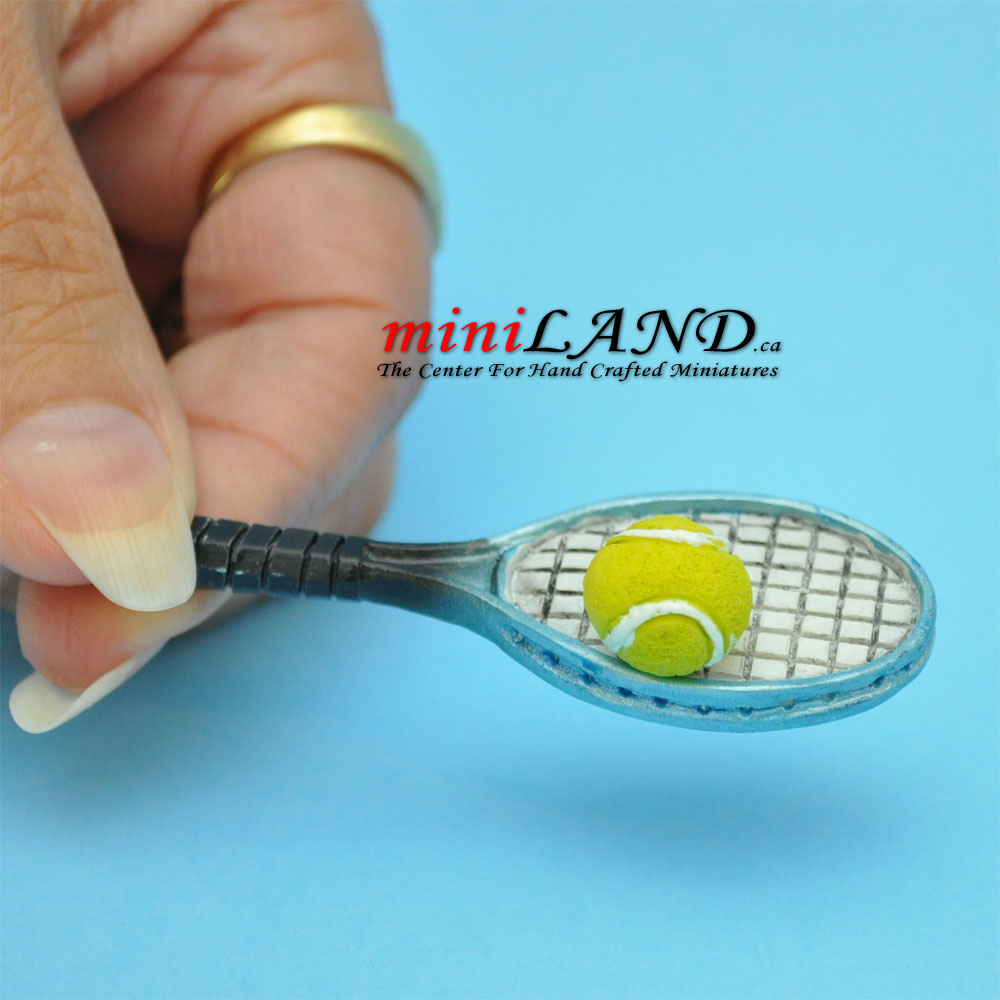 Tennis racket with tennis ball 2 piece set dollhouse miniature 1:12 scale