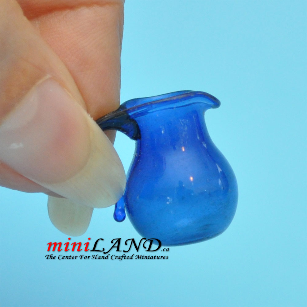 Glass pitcher for dollhouse miniature blue 1:12 scale