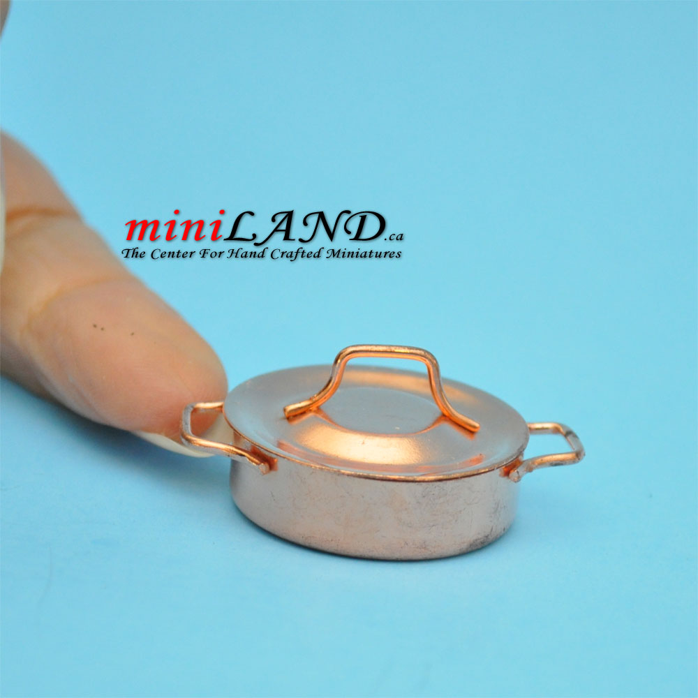 2 piece circular copper roasting pan Dollhouse miniature 1:12