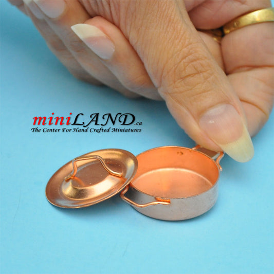 2 piece circular copper roasting pan Dollhouse miniature 1:12