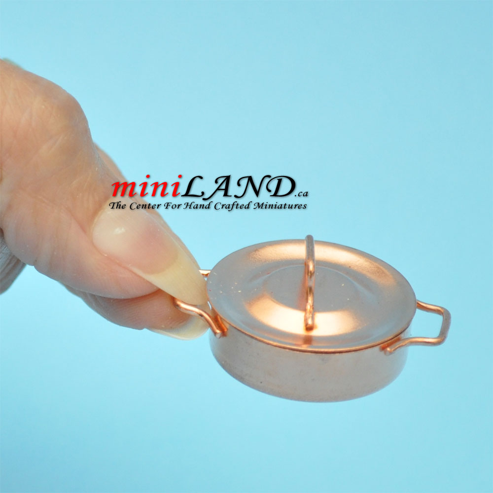 2 piece circular copper roasting pan Dollhouse miniature 1:12