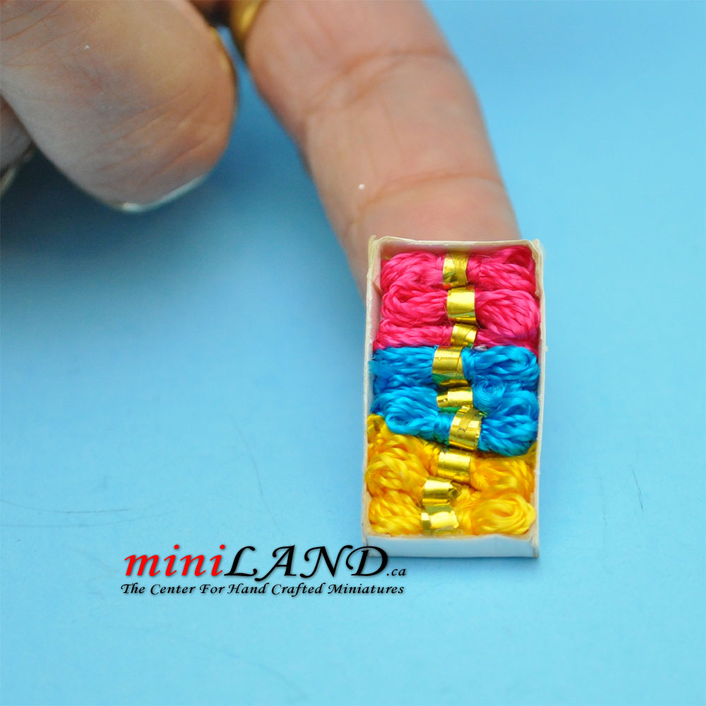 Tricloured box of thread dollhouse miniature 1:12 scale