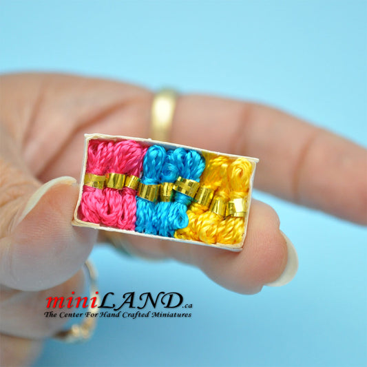 Tricloured box of thread dollhouse miniature 1:12 scale