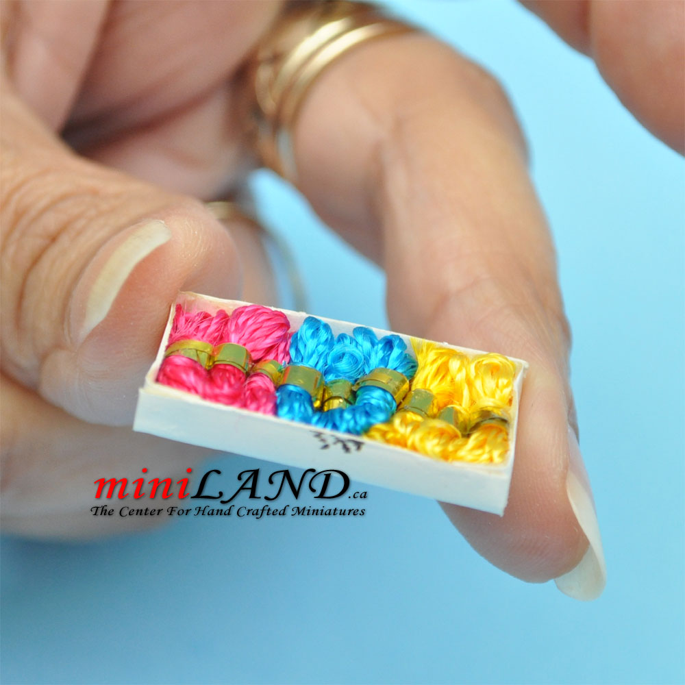 Tricloured box of thread dollhouse miniature 1:12 scale