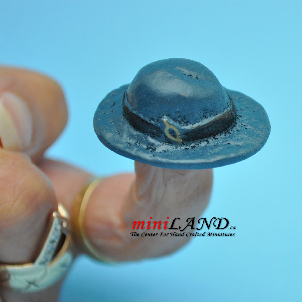 Blue hat with gold pin dollhouse miniature 1:12 scale