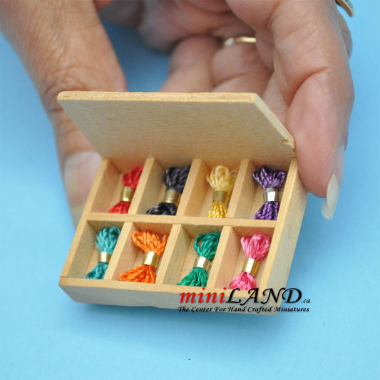 Miniature Wooden Embroidery Thread Box with 8 Compartments – 1:6 Scale dollhouse miniatures