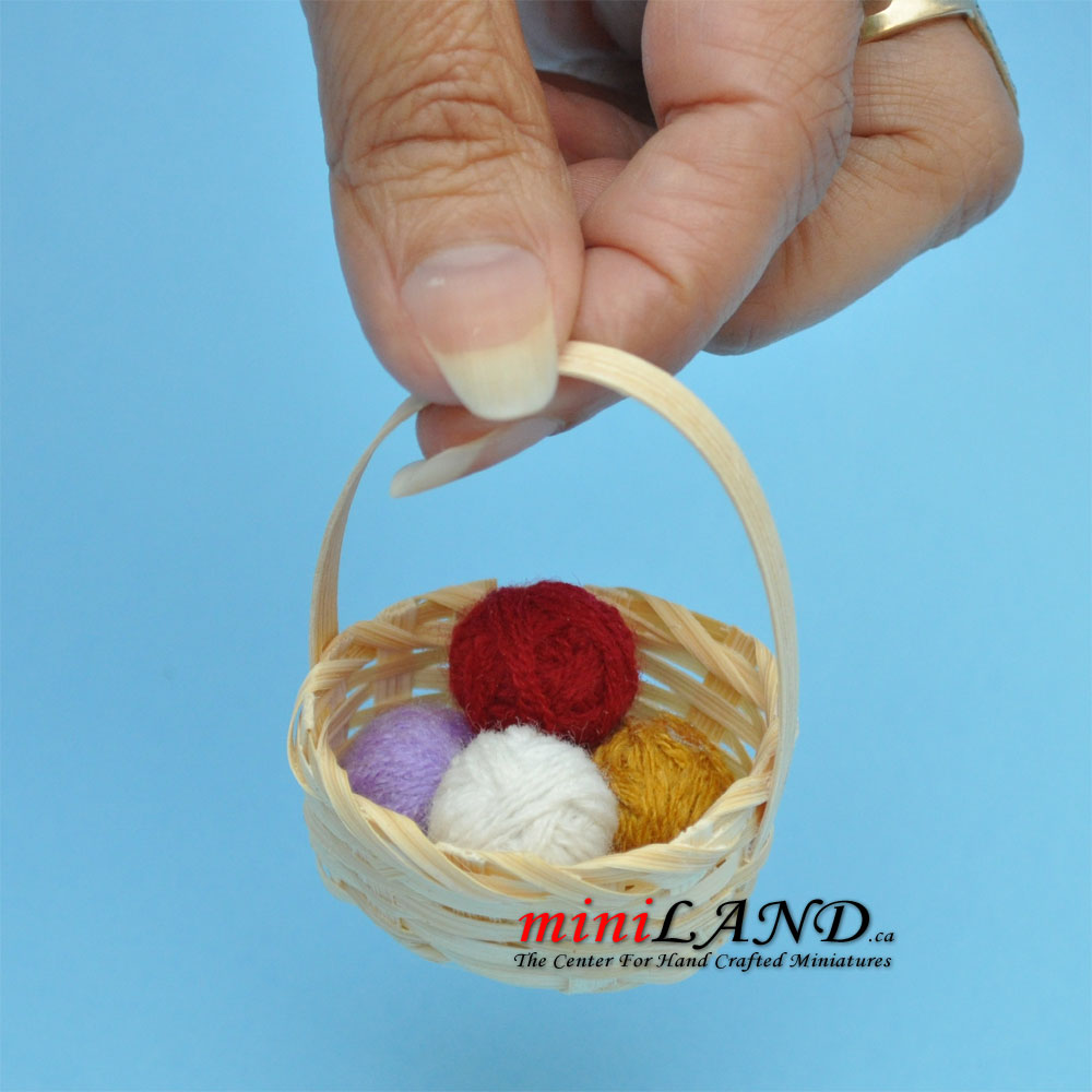 Miniature Knitting Basket with Yarn Balls – 1:6 Scale dollhouse miniatures