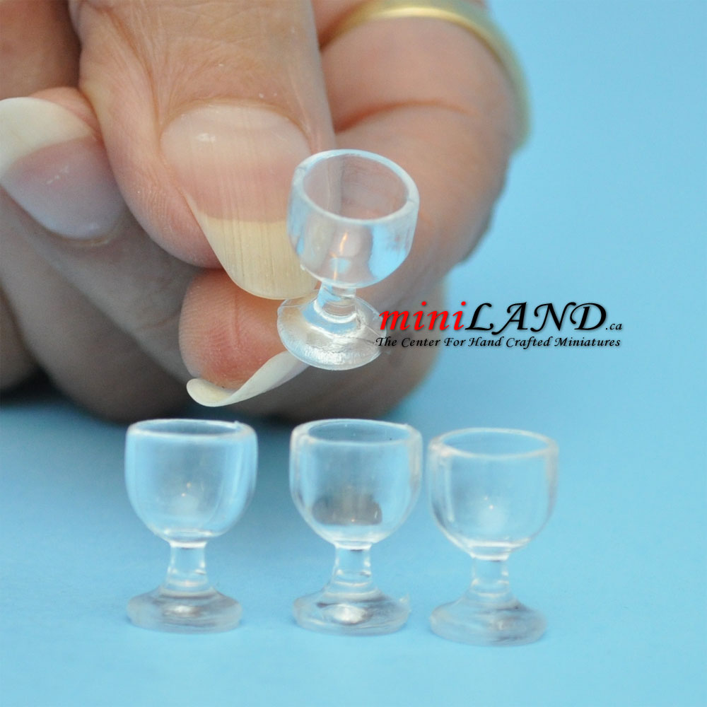 4 piece glass wine glasses Lg for dollhouse miniature 1:12 scale