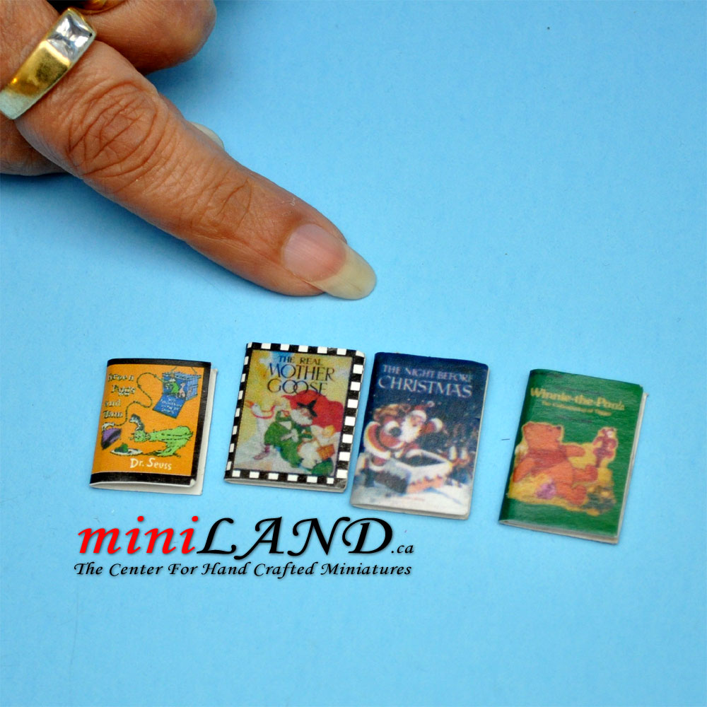 4 piece set of children's books dollhouse miniature 1:12