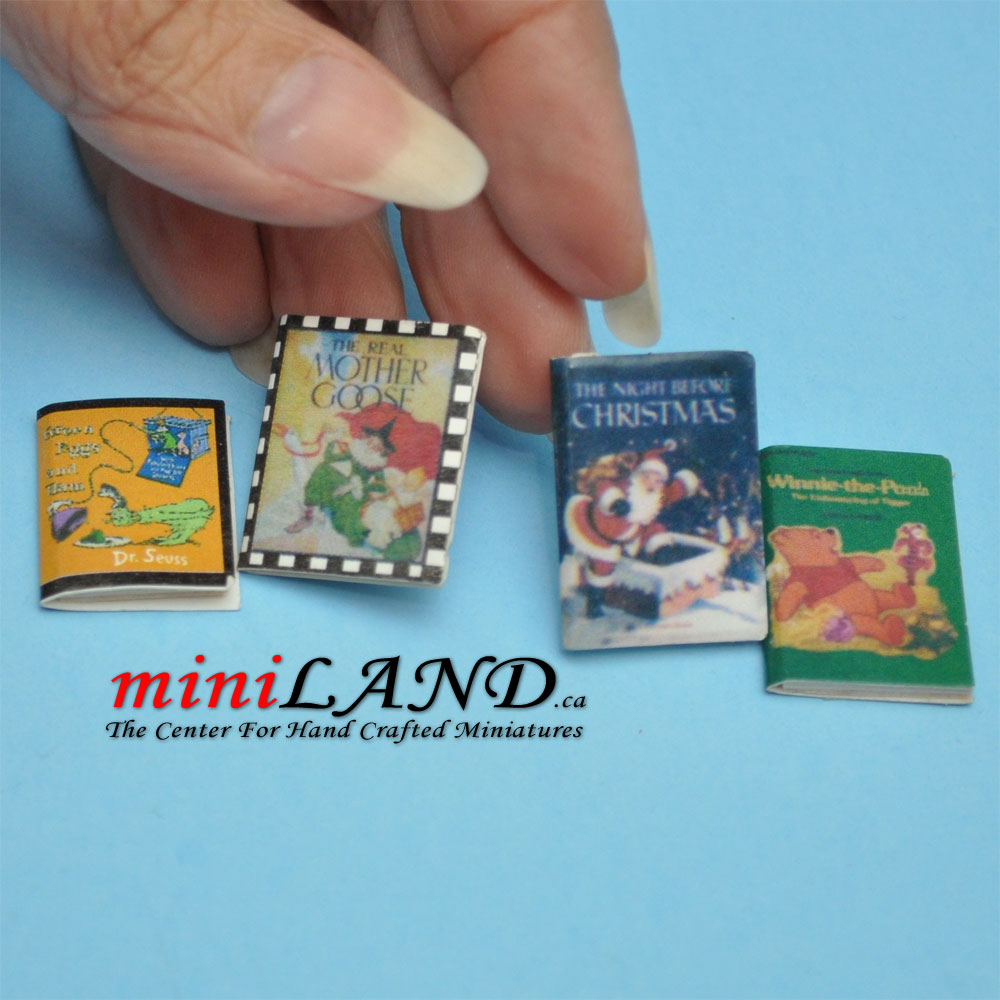 4 piece set of children's books dollhouse miniature 1:12
