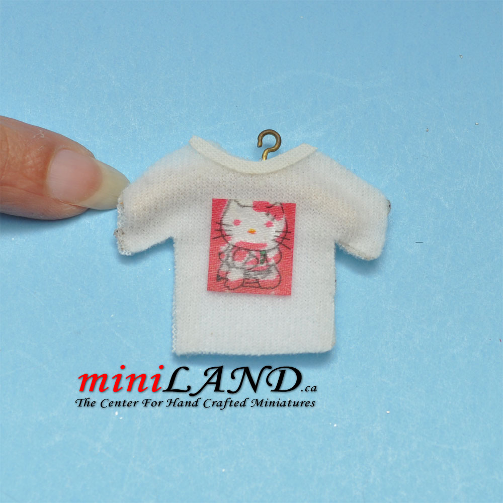 Happy Kitty weißes T-Shirt Puppenhaus Miniatur 1:12