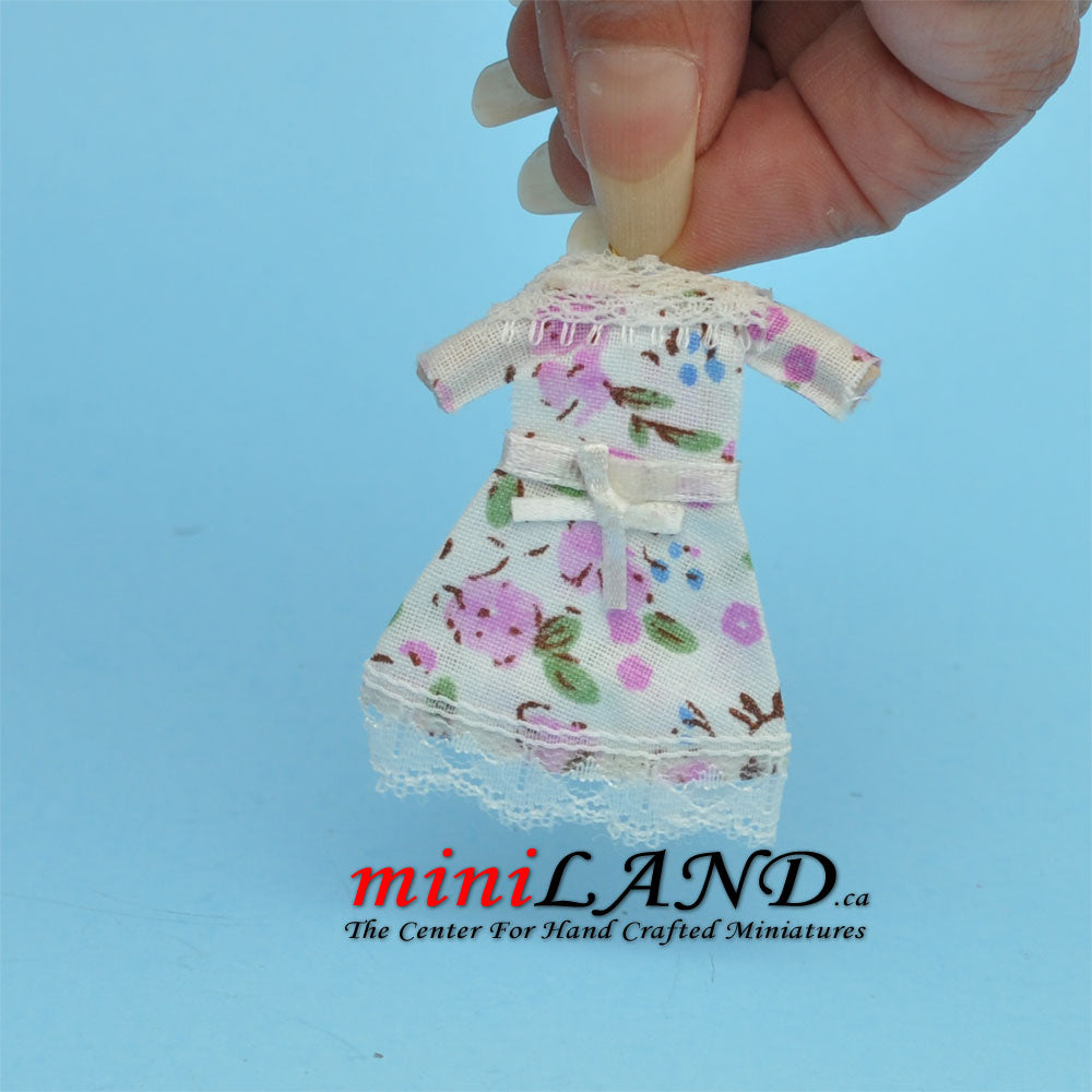 White floral printed dress on hanger dollhouse miniature 1:12