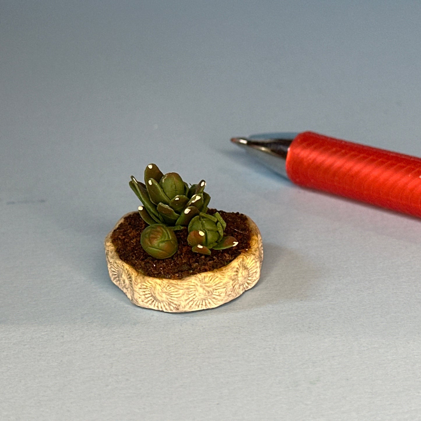 Miniature Handmade Cactus in a Gray Pot – 1:12 Scale