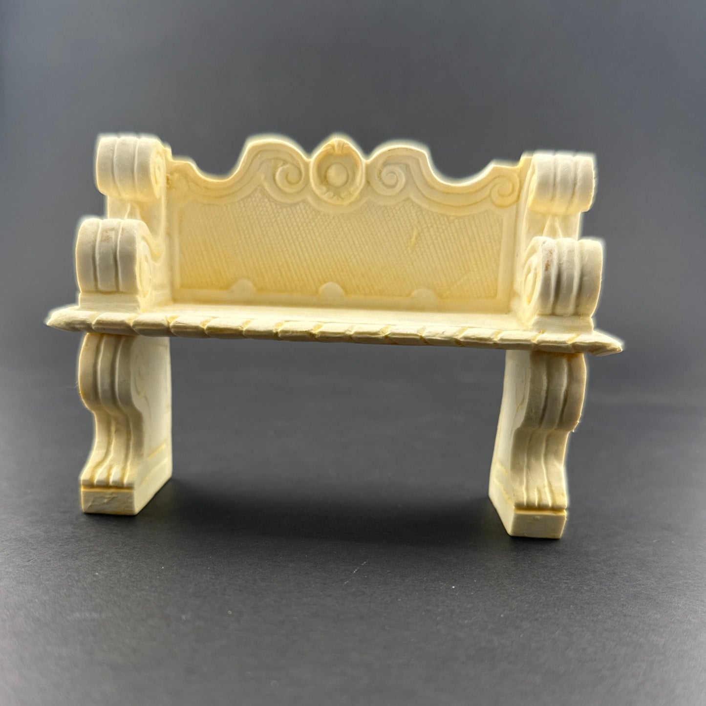 Victorian Dollhouse Miniature Garden Bench – 1:12 Scale Resin Stone-Look Finish
