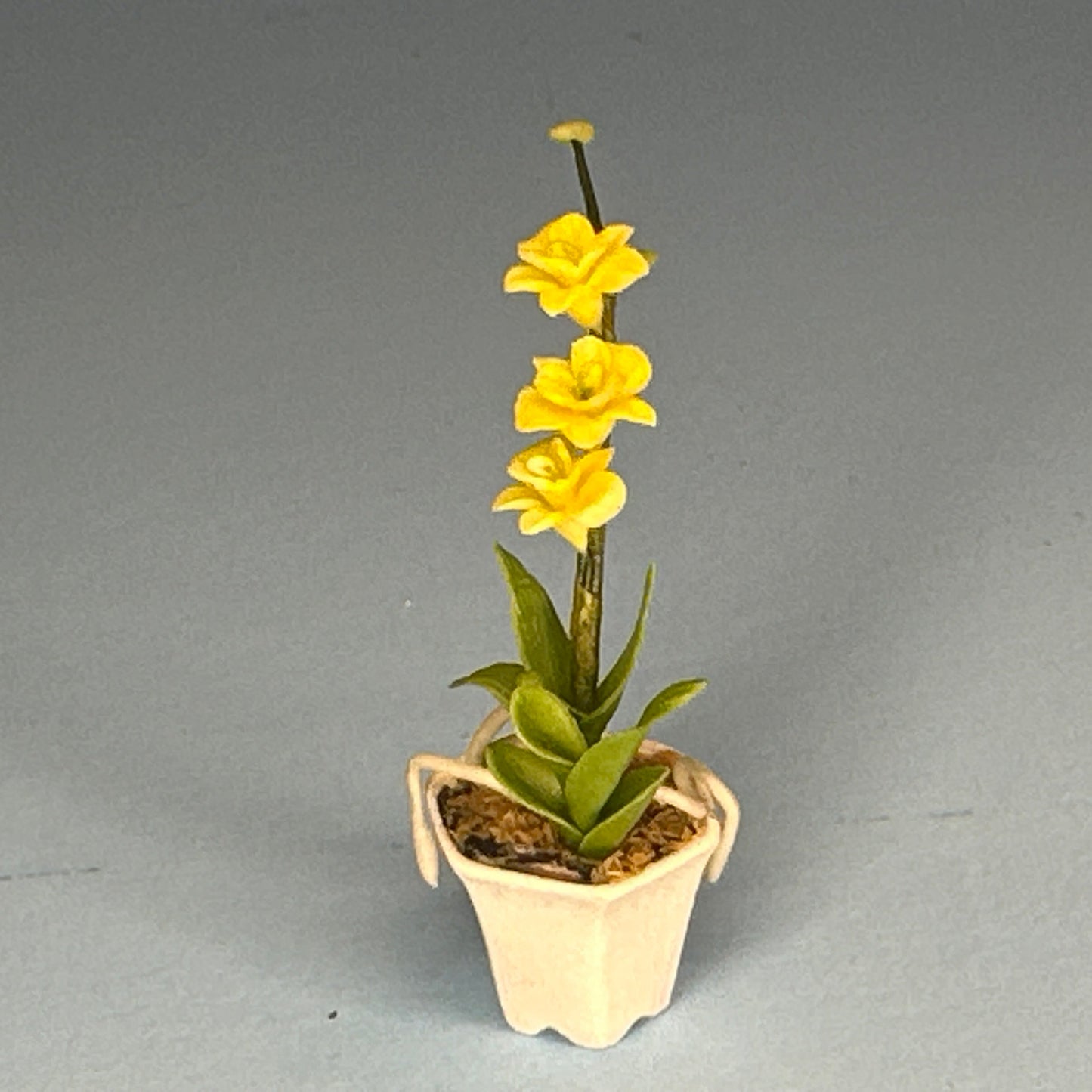 House potted plant pot for dollhouse miniature 1:12 scale Tall yellow