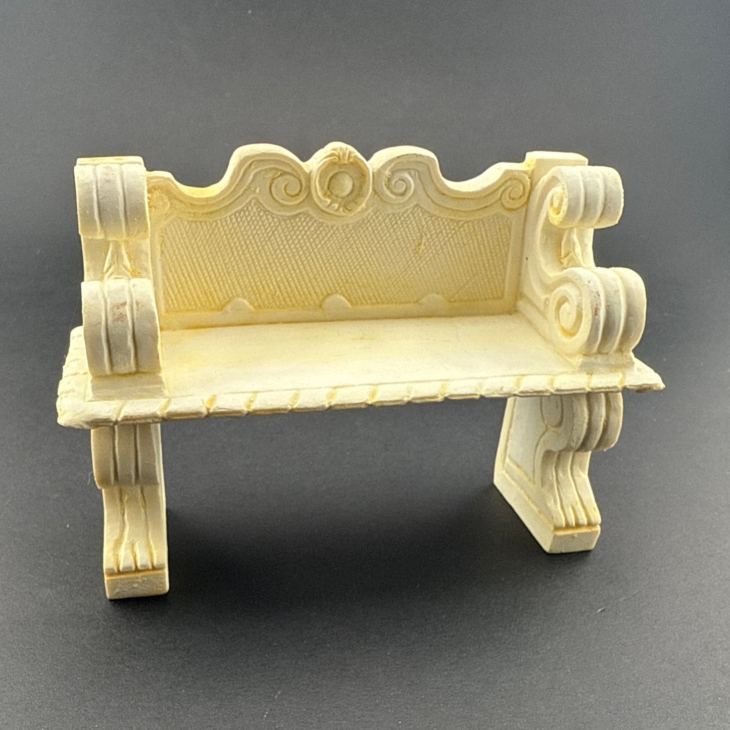 Victorian Dollhouse Miniature Garden Bench – 1:12 Scale Resin Stone-Look Finish