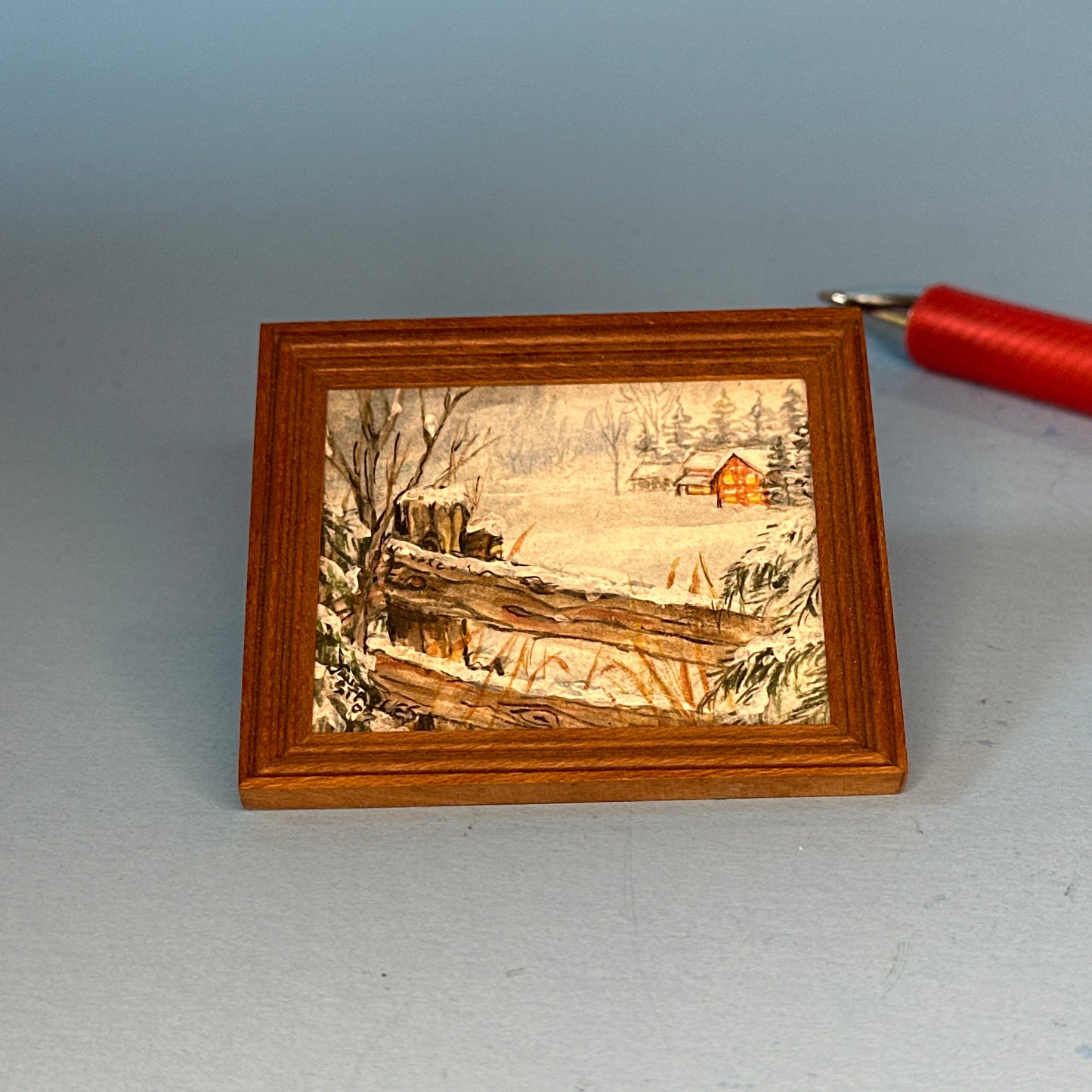 Handcrafted Miniature Painting of Canadian Winter Landscape
