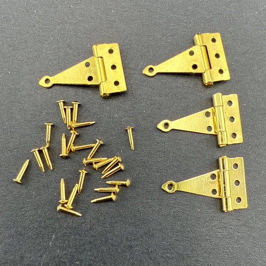 T Hinges with 16 nails Set/4 Brass 1:12 Scale dollhouse miniature furniture