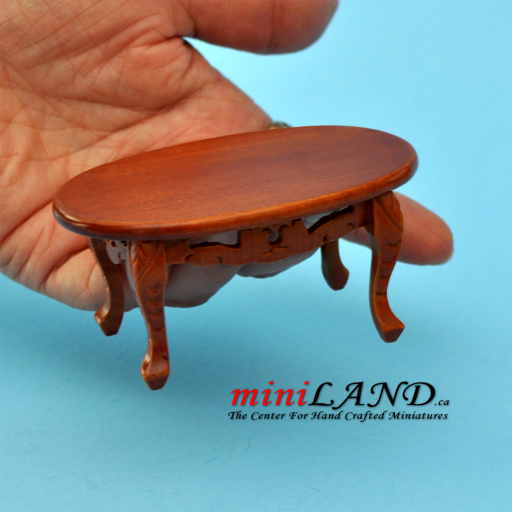 Wooden coffee table with detailing for dollhouse miniature 1:12 MH mahogany