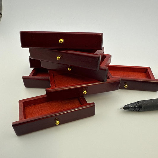 Set of 10 Miniature Mahogany Drawers | Dollhouse Furniture Parts with Gold Knob | 1:12 Scale
